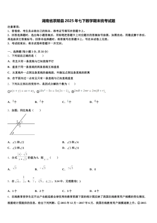 湖南省茶陵县2025年七下数学期末统考试题含解析