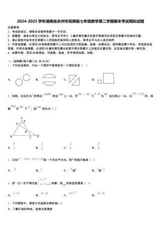 2024-2025学年湖南省永州市双牌县七年级数学第二学期期末考试模拟试题含解析