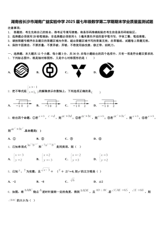 湖南省长沙市湖南广益实验中学2025届七年级数学第二学期期末学业质量监测试题含解析
