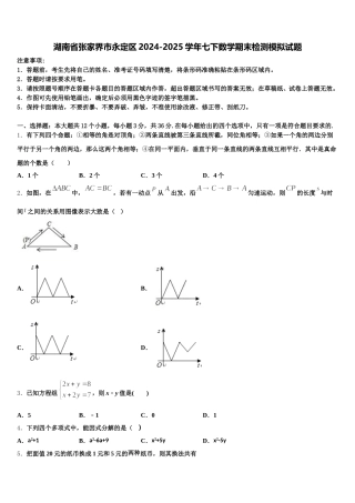 湖南省张家界市永定区2024-2025学年七下数学期末检测模拟试题含解析