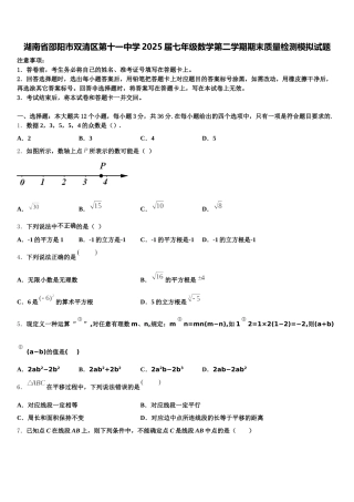 湖南省邵阳市双清区第十一中学2025届七年级数学第二学期期末质量检测模拟试题含解析