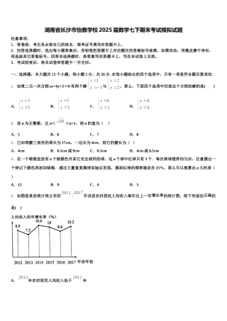 湖南省长沙市怡雅学校2025届数学七下期末考试模拟试题含解析
