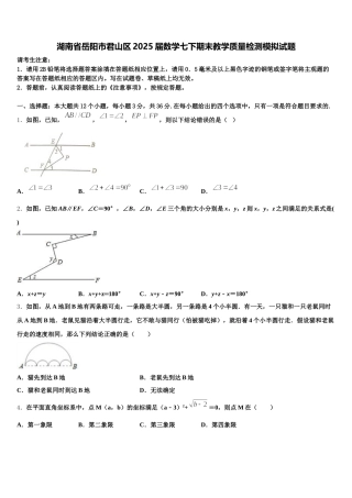 湖南省岳阳市君山区2025届数学七下期末教学质量检测模拟试题含解析
