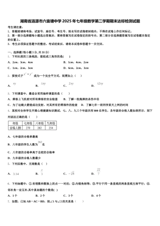 湖南省涟源市六亩塘中学2025年七年级数学第二学期期末达标检测试题含解析