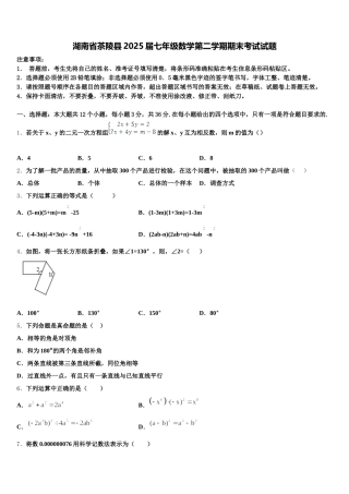 湖南省茶陵县2025届七年级数学第二学期期末考试试题含解析
