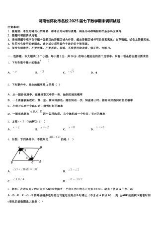 湖南省怀化市名校2025届七下数学期末调研试题含解析