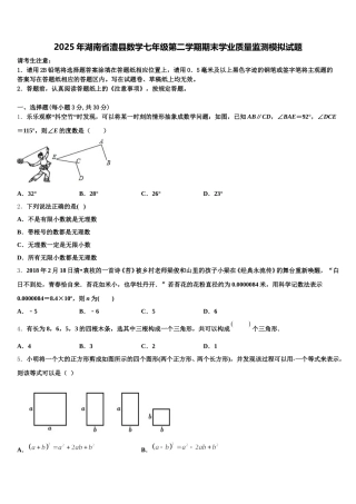 2025年湖南省澧县数学七年级第二学期期末学业质量监测模拟试题含解析