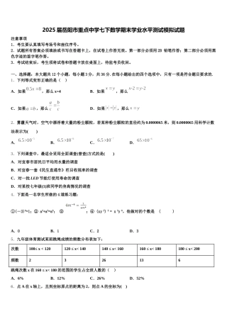 2025届岳阳市重点中学七下数学期末学业水平测试模拟试题含解析