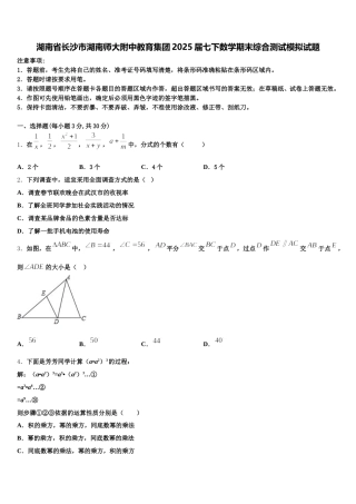 湖南省长沙市湖南师大附中教育集团2025届七下数学期末综合测试模拟试题含解析
