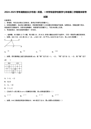 2024-2025学年湖南省长沙市湘一芙蓉、一中学双语学校数学七年级第二学期期末联考试题含解析