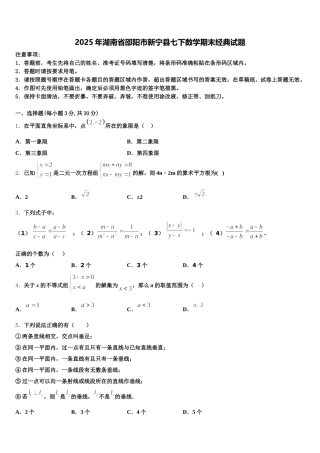 2025年湖南省邵阳市新宁县七下数学期末经典试题含解析
