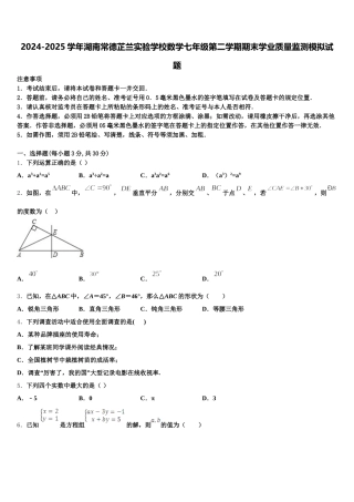2024-2025学年湖南常德芷兰实验学校数学七年级第二学期期末学业质量监测模拟试题含解析
