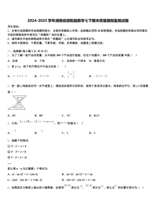 2024-2025学年湖南省邵阳县数学七下期末质量跟踪监视试题含解析