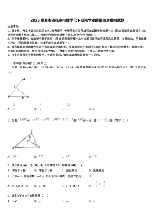 2025届湖南省张家市数学七下期末学业质量监测模拟试题含解析