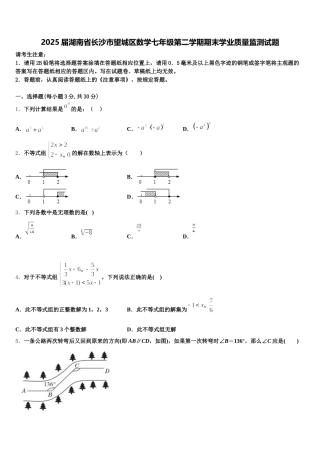 2025届湖南省长沙市望城区数学七年级第二学期期末学业质量监测试题含解析