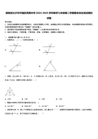 湖南省长沙市开福区周南中学2024-2025学年数学七年级第二学期期末综合测试模拟试题含解析