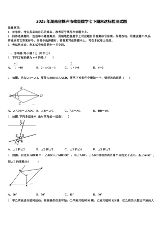 2025年湖南省株洲市攸县数学七下期末达标检测试题含解析
