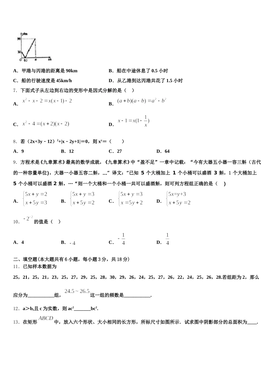 湖南省岳阳市岳阳县2024-2025学年七年级数学第二学期期末联考模拟试题含解析_第2页