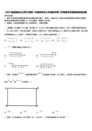 2025届湖南省长沙青竹湖湘一外国语学校七年级数学第二学期期末质量跟踪监视试题含解析