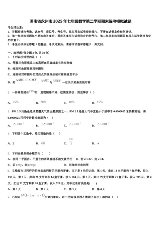 湖南省永州市2025年七年级数学第二学期期末统考模拟试题含解析