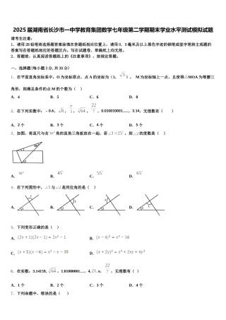 2025届湖南省长沙市一中学教育集团数学七年级第二学期期末学业水平测试模拟试题含解析