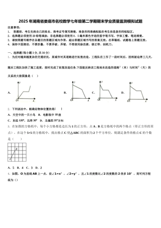 2025年湖南省娄底市名校数学七年级第二学期期末学业质量监测模拟试题含解析