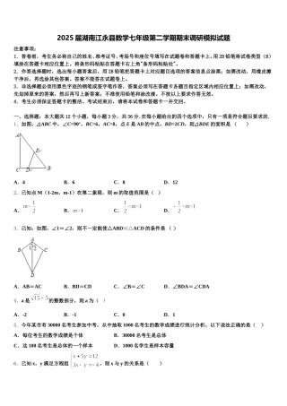 2025届湖南江永县数学七年级第二学期期末调研模拟试题含解析