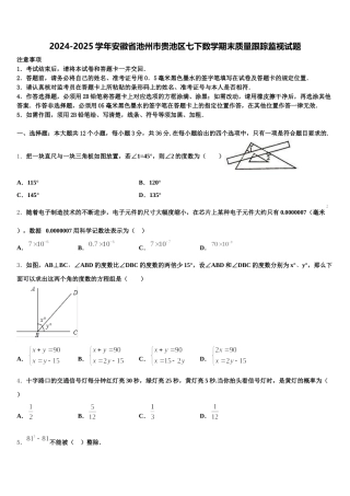 2024-2025学年安徽省池州市贵池区七下数学期末质量跟踪监视试题含解析