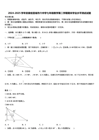 2024-2025学年安徽省宣城市六中学七年级数学第二学期期末学业水平测试试题含解析