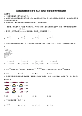 安徽省合肥四十五中学2025届七下数学期末调研模拟试题含解析