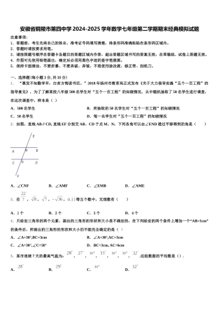 安徽省铜陵市第四中学2024-2025学年数学七年级第二学期期末经典模拟试题含解析