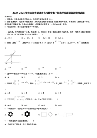 2024-2025学年安徽省巢湖市名校数学七下期末学业质量监测模拟试题含解析