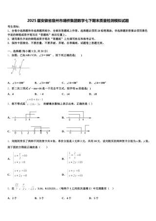 2025届安徽省宿州市埇桥集团数学七下期末质量检测模拟试题含解析