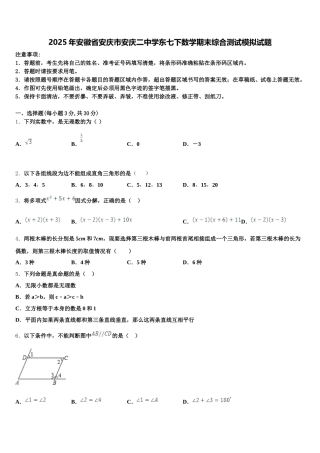2025年安徽省安庆市安庆二中学东七下数学期末综合测试模拟试题含解析