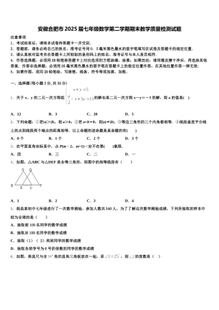 安徽合肥市2025届七年级数学第二学期期末教学质量检测试题含解析
