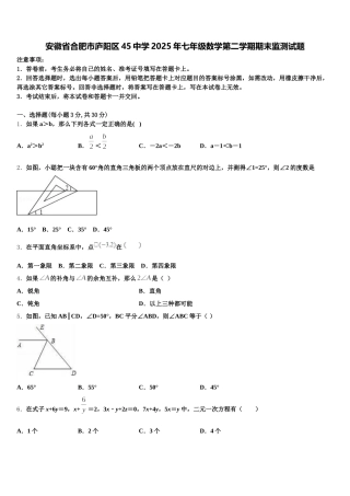安徽省合肥市庐阳区45中学2025年七年级数学第二学期期末监测试题含解析