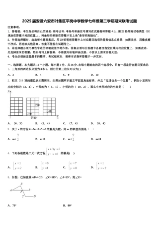 2025届安徽六安市叶集区平岗中学数学七年级第二学期期末联考试题含解析