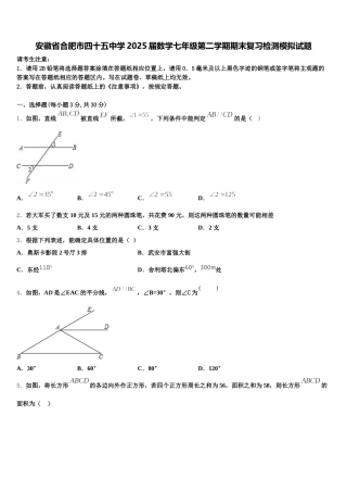 安徽省合肥市四十五中学2025届数学七年级第二学期期末复习检测模拟试题含解析