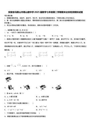 安徽省马鞍山市雨山建中学2025届数学七年级第二学期期末达标检测模拟试题含解析