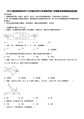 2025届安徽省宿州市十三所重点中学七年级数学第二学期期末质量跟踪监视试题含解析