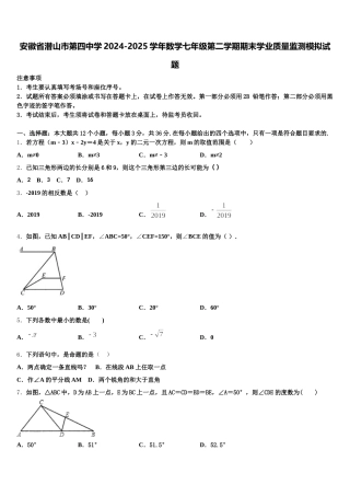安徽省潜山市第四中学2024-2025学年数学七年级第二学期期末学业质量监测模拟试题含解析