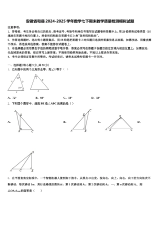 安徽省和县2024-2025学年数学七下期末教学质量检测模拟试题含解析