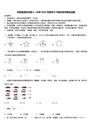 安徽省宿州市第十一中学2025年数学七下期末联考模拟试题含解析