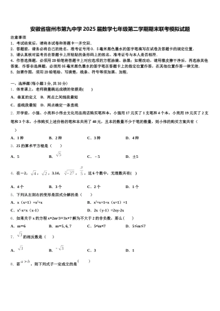 安徽省宿州市第九中学2025届数学七年级第二学期期末联考模拟试题含解析