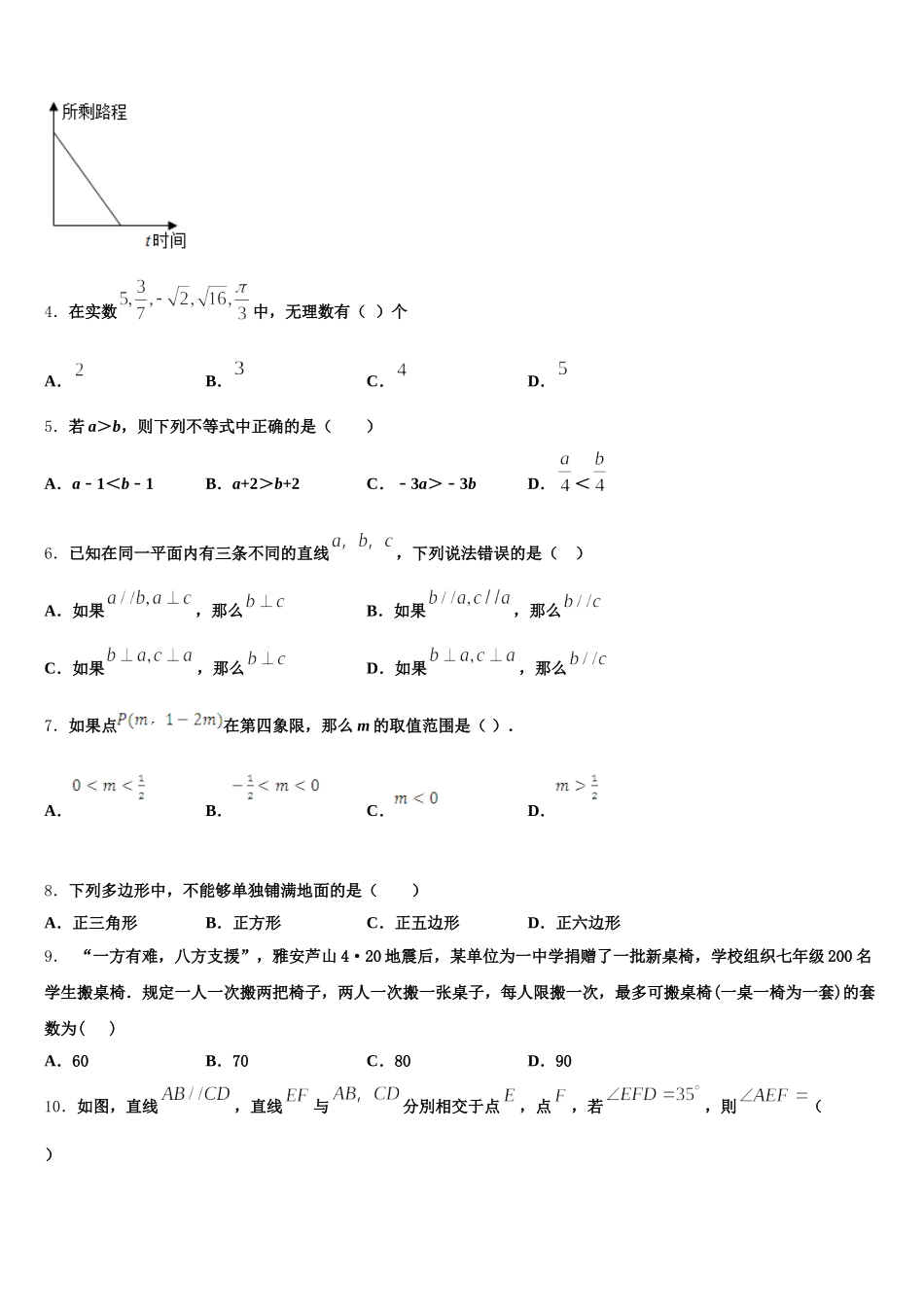 2025年亳州市重点中学数学七下期末学业质量监测试题含解析_第2页