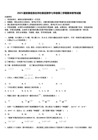 2025届安徽省淮北市杜集区数学七年级第二学期期末联考试题含解析