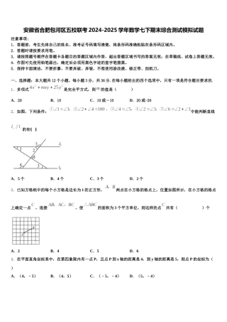 安徽省合肥包河区五校联考2024-2025学年数学七下期末综合测试模拟试题含解析