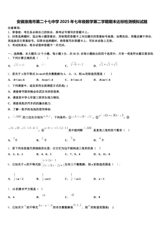 安徽淮南市第二十七中学2025年七年级数学第二学期期末达标检测模拟试题含解析