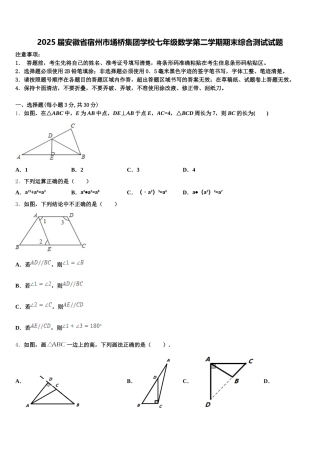 2025届安徽省宿州市埇桥集团学校七年级数学第二学期期末综合测试试题含解析