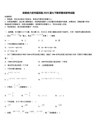 安徽省六安市霍邱县2025届七下数学期末联考试题含解析
